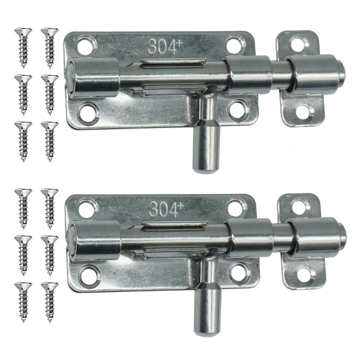 Door Latch Lock Barrel Bolt 4 Inchs, 304 Stainless Steel Slide Gate Latches Security Thickened 1.5 mm with Padlock Hole