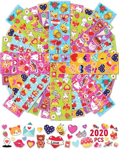 2020 PCS Valentines Day Stickers for Kids, 120 Sheets Heart Love Stickers, Valentines Crafts Gifts Goodie Bags Party Favors for Kids Classroom