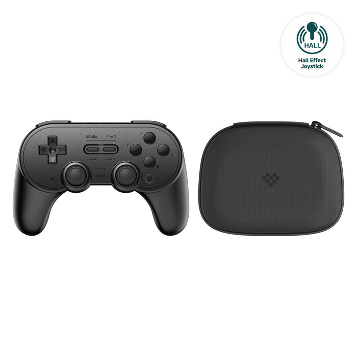 8Bitdo Pro 2 Wireless Bluetooth Controller with Travel Case, Hall Effect Joystick Update, Retro Gamepad for Switch, PC, Android, and Steam Deck & Apple (Black Edition)