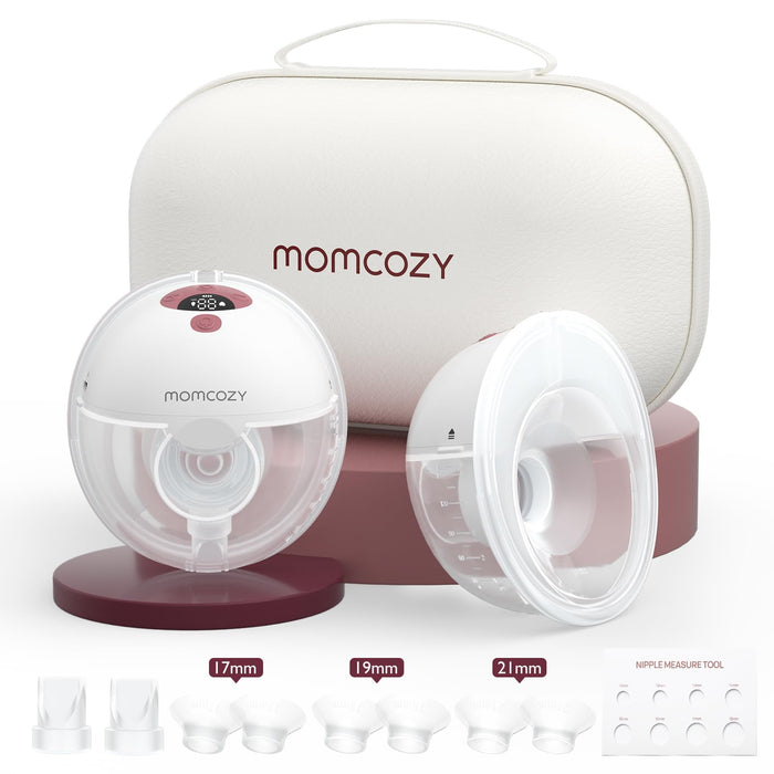 Momcozy Breast Pump Hands Free M5, Wearable Breast Pump of Baby Mouth Double-Sealed Flange with 3 Modes & 9 Levels, Electric Breast Pump Portable - 24mm, 2 Pack Cozy Red
