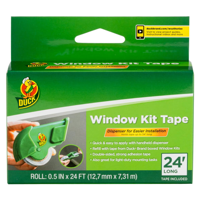 Duck Brand Window Kit Tape with Refillable Dispenser, Double-Sided Tape with Strong Adhesion for Use with Duck Brand Window Insulation Kit Tape, 0.5 Inches by 24 Feet, Green