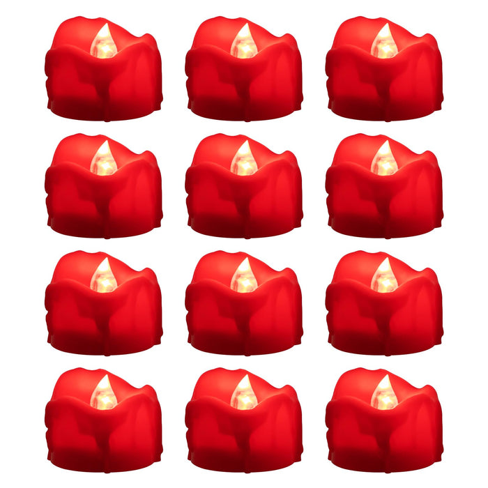 Windshell Red Flickering Flame Tealight Candles with 6H Timer (No Remote), Melting Design, Battery Operated LED Flameless Tea Lights for Party, Wedding, Christmas and Valentine's Day, Pack of 12