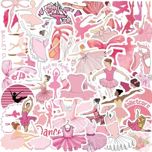50PCS Pink Ballet Stickers,Ballet Aesthetic Stickers for Girls,Waterproof Vinyl Stickers for Water Bottles Laptop Scrapbook Stickers Decals