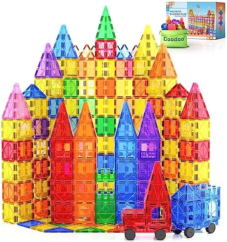 100PCS Magnetic Tiles STEM Building Toys Set with 2 Cars, Sensory Stacking Magnetic Blocks for Toddlers & Kids, Ideal for Preschool Montessori Toys Christmas Birthday Gifts for Boys & Girls Ages 3+