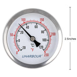 Uharbour 2-1/2" Dial Water Thermometer, Bi-Metal Temperature Gauge with 1-3/4" Lead-Free Brass Stem and 1/2" NPT Back Mount, Accuracy 2% Range 0-250°F / -20-120 °C（2pcs）