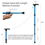 Pocket Cane : Latest Ultra-Compact Walking Cane with Length Memory Function, 1 Second extends to Desired Length (up to 37") Collapse to 14”. Adjustable, Lightweight & Portable. Electric Blue