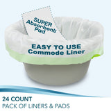 TidyCare Bedside Commode Liners and Absorbent Pads for Portable Toilet Chair Bucket and Bedpan | XL Combo Pack of 24 Disposable Waste Bags and 24 Pads | Universal Fit Portable Toilet Liners and Pads