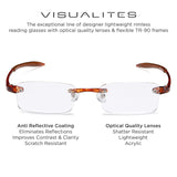 Visualites 1 (Tortoise 1.75 x) Power Lightweight Rimless Reading Glasses For Men and Women