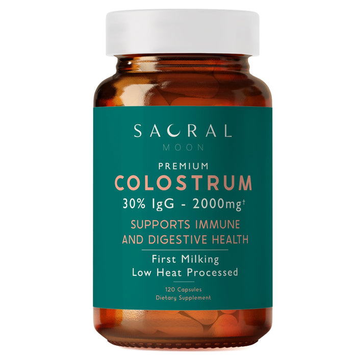 SACRALMOON Colostrum, 30% IgG - First Milking - Low Heat Processed - 2000mg - Non GMO - Immune, Gut, Digestive, GI Tract Support - Skin, Hair - May Assist Muscle Exercise Recovery, Energy, Clarity.