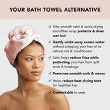 Kitsch Satin Wrapped Microfiber Hair Towel Wrap for Women - Quick Dry Towel | Microfiber Towel for Hair | Hair Drying Towel Wrap for Long Hair | Hair Towels for Women | Hair Turban Towel (Satin Blush)