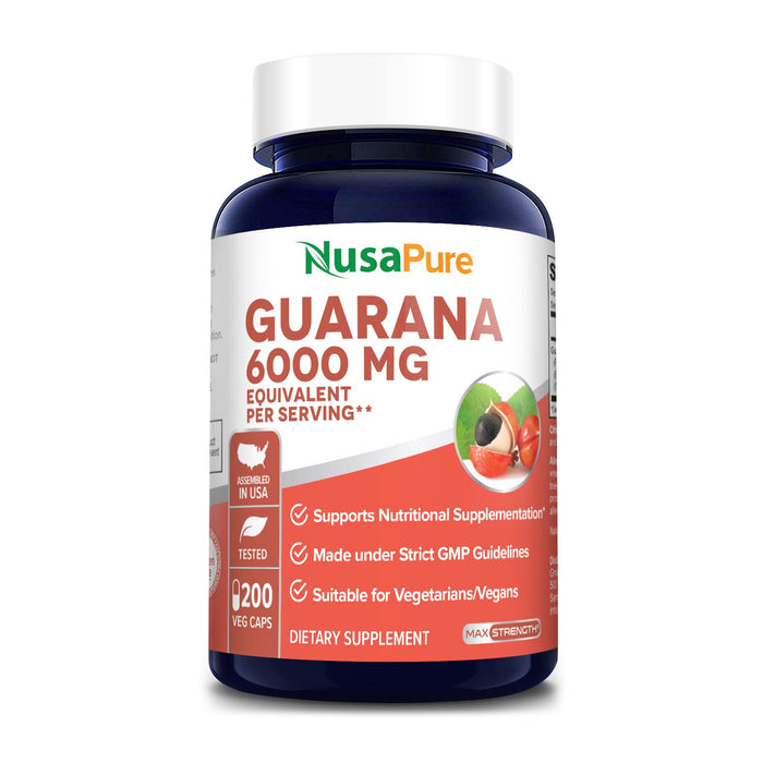 NusaPure Guarana Extract 6000mg 200 Veggie caps (Non-GMO, Gluten Free)