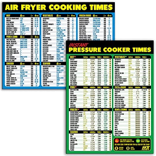 Air Fryer Cooking Times and Instant Pot Magnetic Cheat Sheet Combination Bundle - Extra Large Easy to Read Reference Guides for Air Frying and Instant Pot Pressure Cooking - Kitchen Accessories