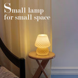 ONEWISH Mushroom Lamp-Small Bedside Table Lamp with Striped Glass, Nightstand Night Light for Bedroom Living Room, 3000K 6.5W Bulb Included, for Christmas Day, Creamy Yellow