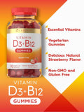 Carlyle Vitamin D3 + B12 Complex Gummies | 90 Count | Vegetarian, Non-GMO, and Gluten Free Formula | Strawberry Flavor Supplement