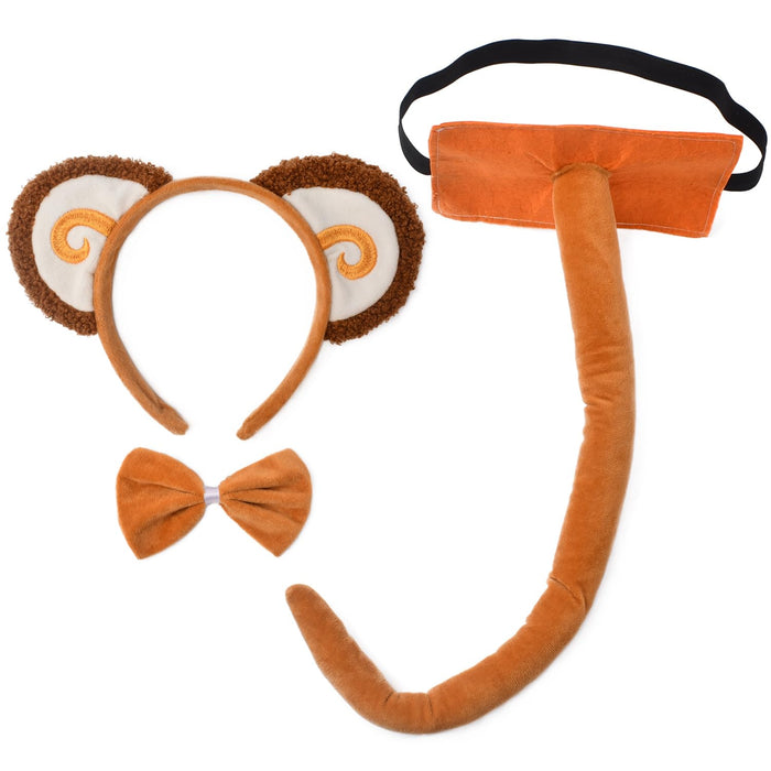 HODRME 3 Pieces Monkey Ears and Tail Set-Orange Monkey Headband Tail Bow Tie Cosplay Party Halloween Costume Accessories for Kids and Adults