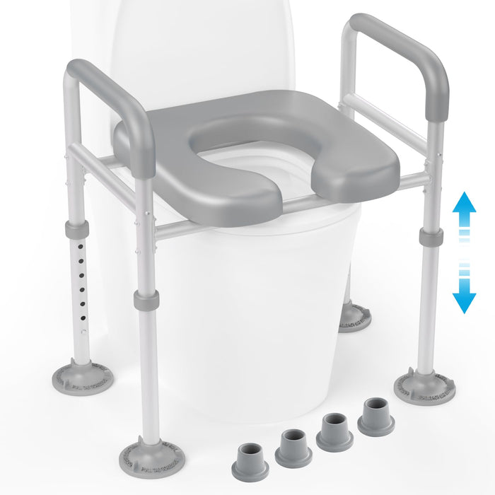 Raised Toilet Seat with Handles, 350lbs 7 Adjustable Height Elevated Toilet Seat Riser with Cozy Padded, Toilet Safety Frame Toilet Helper for Seniors, Handicap, Pregnant, Fit Any Toilet