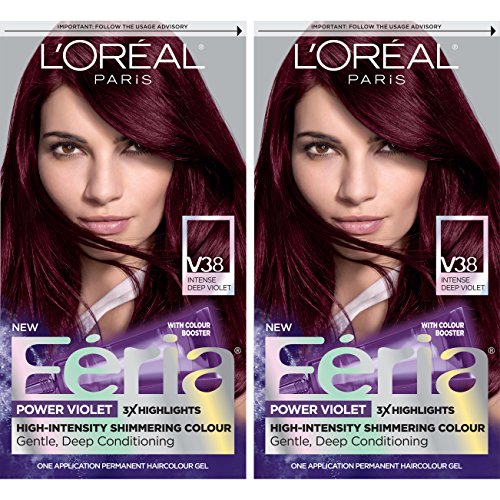 L'Oreal Paris Feria Multi-Faceted Shimmering Permanent Hair Color Hair Dye, V38 Violet Noir (Pack of 2)