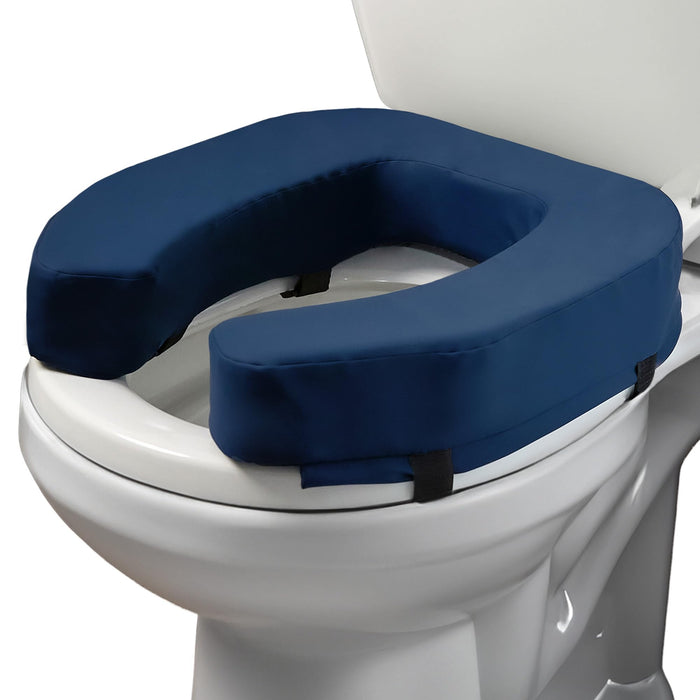 Lunderg Toilet Seat Riser for Seniors - Adds 3 inches. Universal Fit - FIRM Raised Toilet Seat Cushion with High-Density Foam for enhanced Comfort & Elevation. Post-Surgery Must have (Blue)