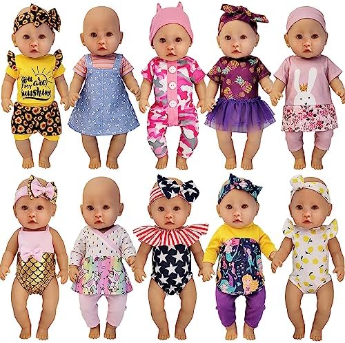 10 Sets 14-16 Inch Baby Doll Clothes Dress Outfits Headbands Accessories fits New Born 43cm Baby Doll, 15 inch Baby Doll, 18 Inch Doll