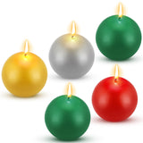 Kittmip 5 Pcs Christmas Advent Round Ball Candle 3 Inch Unscented Candle Set Christmas Advent Candles for Christmas Garland Candle Holders Church Decorations, Party Supply (Green, Silver, Gold, Red)