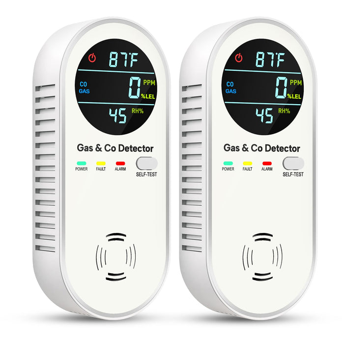 4-in-1 Natural Gas Leak Detector & Carbon Monoxide Detectors - Carbon Monoxide Detectors Plug in - Natural, Propane, Co & Gas Detector, Temperature & Humidity Detectors for Home, RV (2 Packs)
