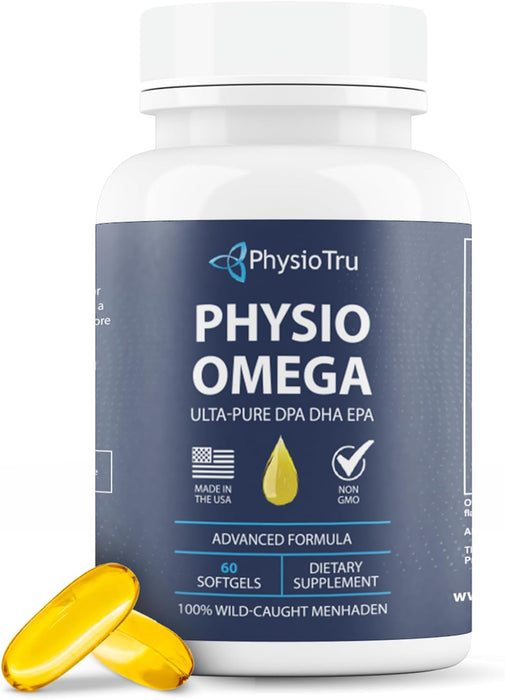 Physio Omega 3 DPA, DHA, EPA Wild Caught Pure Menhaden Fish Oil Supplement, 60 Softgels