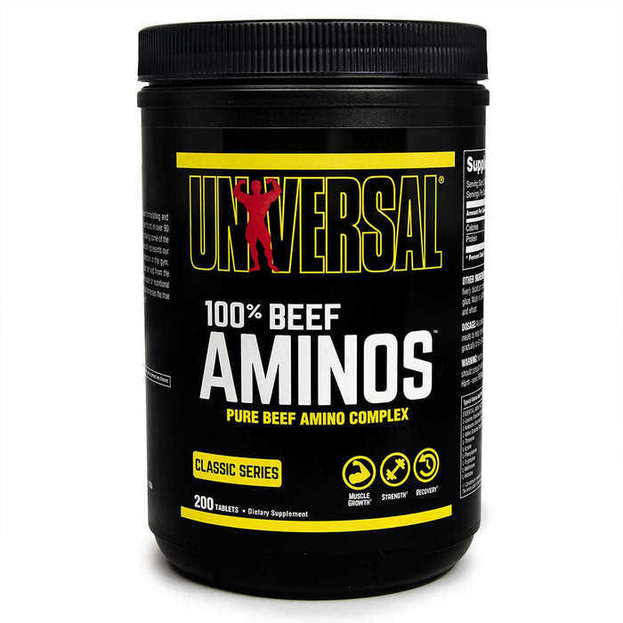 Universal Nutrition - 100% Beef Aminos -3g of Beef Protein Isolate for Recovery and Growth - 200 Tabs