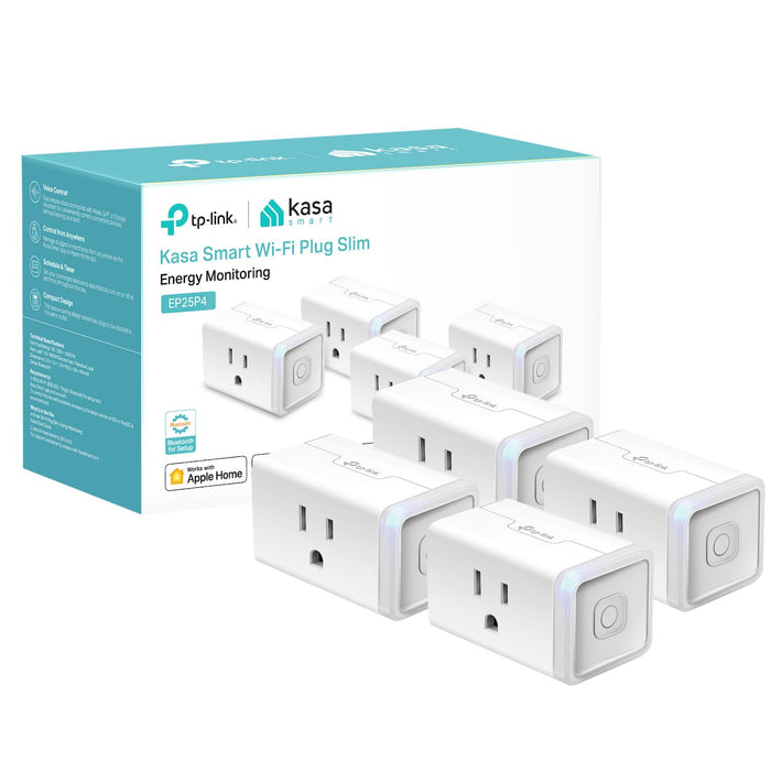 Kasa Smart Plug Mini 15A, Apple HomeKit Supported, Smart Outlet Works with Siri, Alexa & Google Home, UL Certified, App Control, Scheduling, Timer, 2.4G WiFi Only, 4 Count (Pack of 1) (EP25P4), White