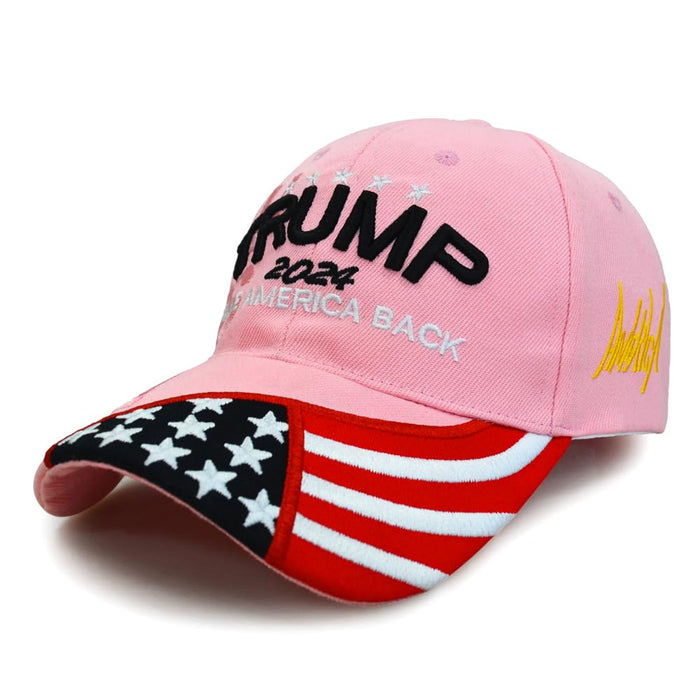 Trump 2024 Hat,Take America Back Donald Trump Hat MAGA USA American Flag Embroidery Adjustable Baseball Cap for Men Women Pink