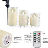 Biyanuo Flameless Battery Operated LED Candles with10key Button Remote Control 24-Hour Timer Set of 3 Electric Flickering Pillar Real Wax，Wedding, Party, Christmas and Home Decoration