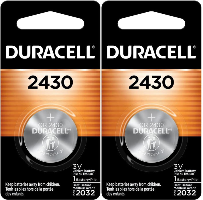 DURACELL 2430 3V Lithium Battery, 1 Count Pack, Lithium Coin Battery for Medical and Fitness Devices, Watches, and More, CR Lithium 3 Volt Cell- Pack of 2