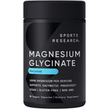 Sports Research® Magnesium Glycinate - Supports Restful Sleep & Enzymatic Processes - 160 mg Chelated Magnesium - Vegan Capsule - 90 count