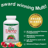 Life's Fortune Life's Energy Advanced Multi-Vitamin and Mineral Non-GMO - Super Greens - ORAC Berries - AntiOxidants - Enzymes - Iron Free - GMP Tested, 120 Veggi Tablets