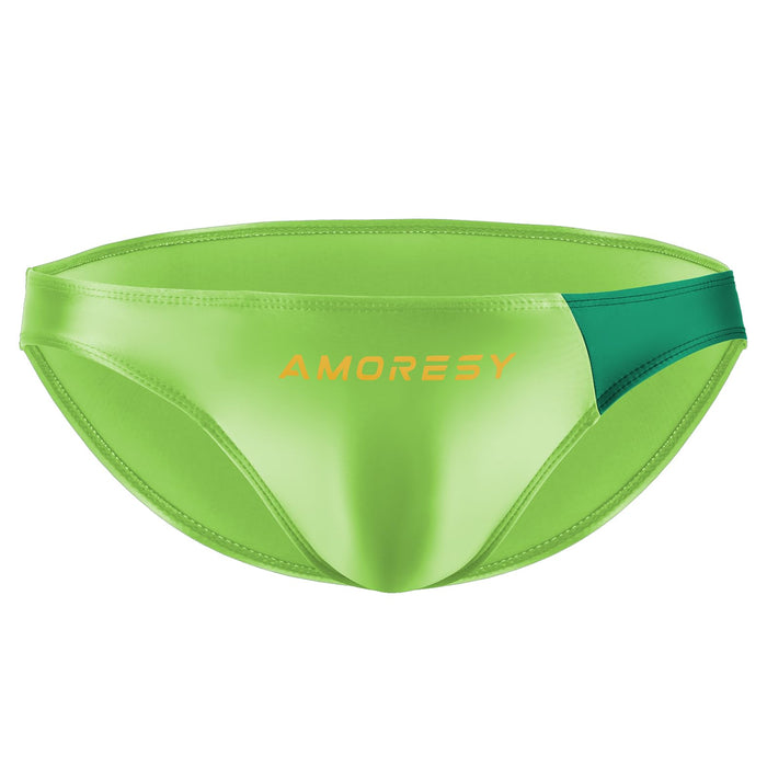 AMORESY Oceanus Series Color-Blocked Swimming Trunks Spandex Triangle Sexy Fashion Vacation Navy Style Beach spa（511） (US, Alpha, Large, Regular, Regular, Acid Lime)