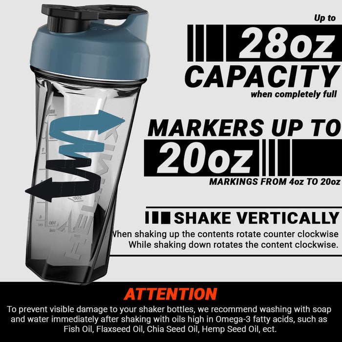 HELIMIX 2.0 Vortex Blender Shaker Bottle Holds upto 28oz | No Blending Ball or Whisk | USA Made | Pre Workout Protein Drink Cocktail Shaker Cup | Weight Loss Supplements Shakes | (Slate, 28 oz)