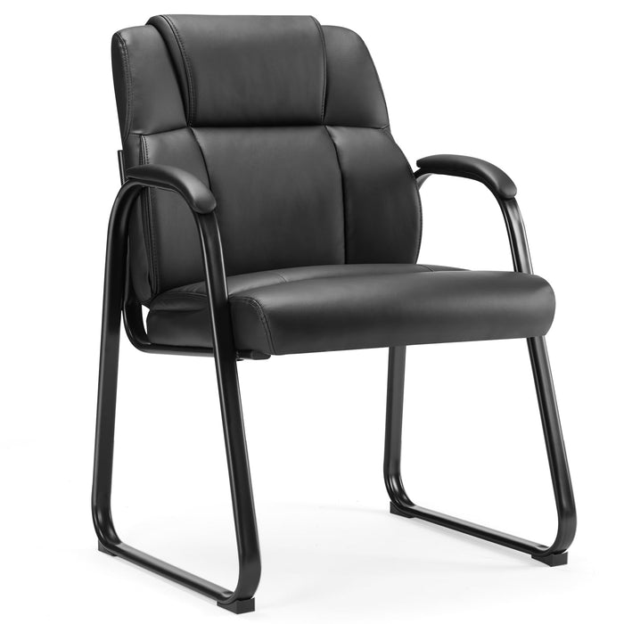 Sweetcrispy Waiting Room Chairs, Leather Stationary Office Guest Chair No Wheels, Comfy Padded Arms and Seld Base, for Reception Area Conference Room Lobby Home Computer Desk Bedroom Elderly, Black