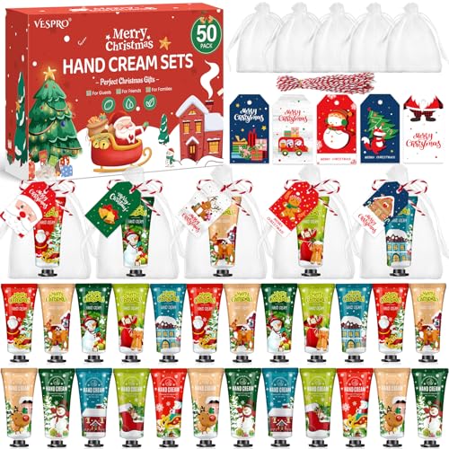 50 Sets Christmas Hand Cream Gift for Women, Hand Lotion for Christmas Party Favors with Christmas Cards and Organza Gift Bags, Christmas Decorations and Stocking Stuffers Gifts for Women