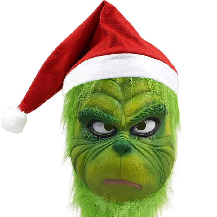 Christmas Green Big Monster Mask Santa Claus Halloween Csoplay Costume Props Xmas Funny Full Face Mask for Party (Mask-B)