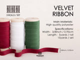 Vitalizart Christmas Velvet Ribbon Set 3/8" x 15 Yd Wooden Spool Fabric Trim 3 Rolls * 5 Yd for Christmas Wreath Decoration Handmade Craft Ornaments Gift Wrapping & Bow Making