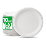 RACETOP 10 Inch [125 Pack] Paper Plates, Compostable Paper Plate, Disposable White Bagasse Plates, Heavy-Duty Biodegradable Paper Plates, Eco-Friendly, Made of Natural Sugarcane Fibers