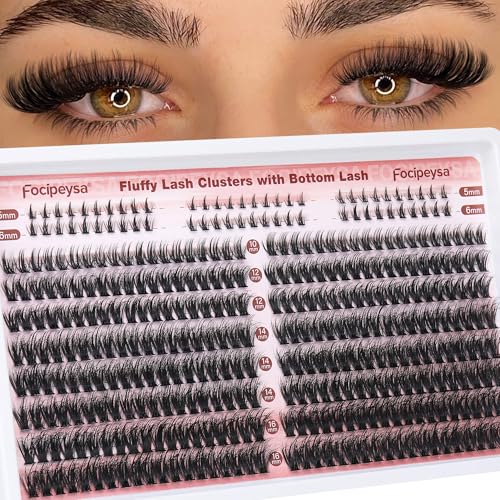 Focipeysa Wispy Lash Clusters Fluffy Cluster Eyelash Extensions 10-16mm Wispy Eyelash Clusters CD Curl Lash Extension 364pcs Fluffy Individual Lashes DIY Lash for Professional and Beginners