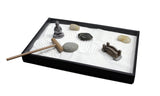 Nature's Mark Mini Zen Garden Kit for Desk with Rake, White Sand, Buddha Figures, Bridge Figure and River Rocks, Black Rectangle Base