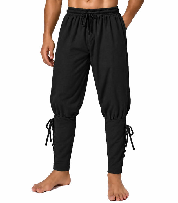 Men's Medieval Renaissance Pirate Pants Viking Ren Faire Costume(XL,Black)