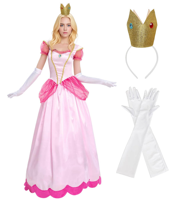 Princess Peach Costume Women Halloween Cosplay Adult Pink Dress Outfit XL