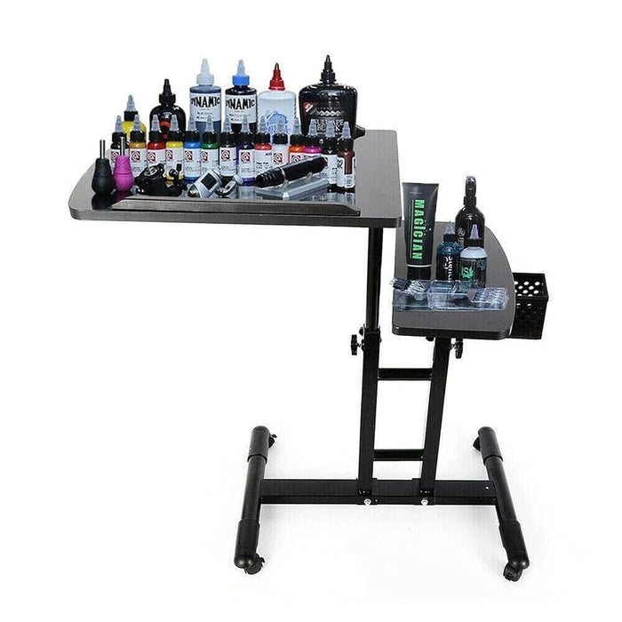 CNCEST Tattoo Table Station Tattoo Workstation - Dual Countertops | Universal Wheels | Height Adjustable - Portable Mobile Tattoo Station with Arm Rest Stand for Studio Tattoo Artist