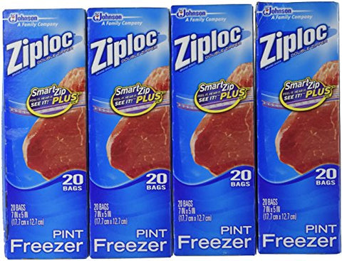 Ziploc Freezer Bags - Pint, 20 Count (Pack of 4)