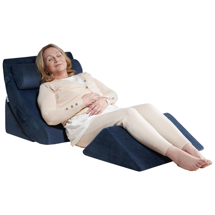 Qirroboni 4PCS Orthopedic Bed Wedge Pillow Set, Adjustable Pillows for Neck Back and Leg Pain Relief Comfortable & Post Surgery Foam- Heartburn Anti Snoring Acid Reflux & GERD Sleeping Full Navy