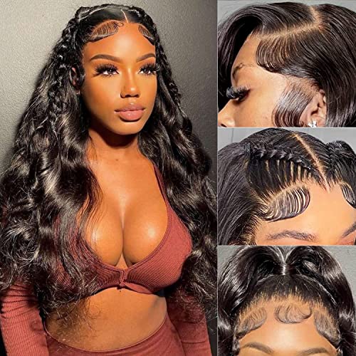 Body Wave Lace Front Wigs Human Hair - 13x4 HD Transparent Lace Frontal Wigs Human Hair with Baby Hair Pre Plucked 180% Density Brazilian Lace Front Wig for Women 26 Inch