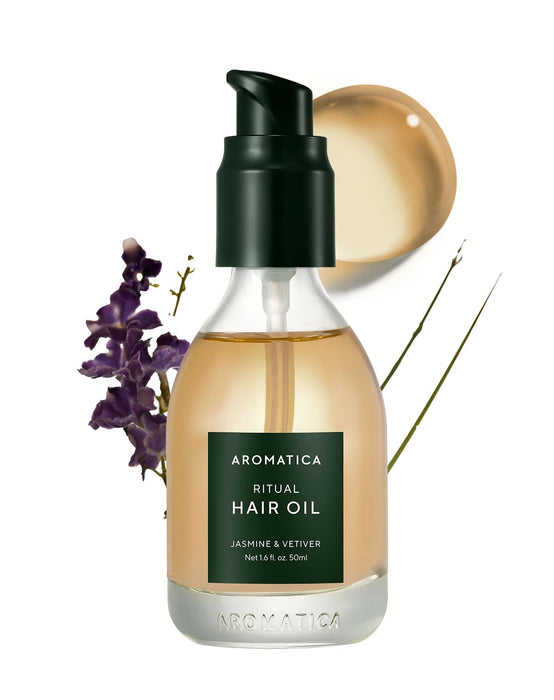 AROMATICA Ritual Jasmine & Vetiver Hair Oil 50ml / 1.6 fl. oz - Nourishing Silicone-Free Oil for Damaged frizzy Hair with Pure Fragrance