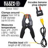 Klein Tools 69140 K-Type Thermometer, Pipe Temperature Clamp for HVAC, Measures -4 to +212 Degrees Fahrenheit